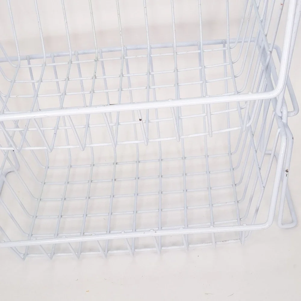 White Wire‎ Stacking Baskets Set 2 Heavy Duty Metal Storage Organizer 18x13x8in